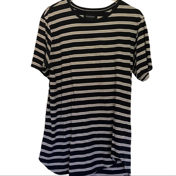 PacSun Black and Beige Striped Tee Scalloped Fit Size Large - Picture 6 of 6